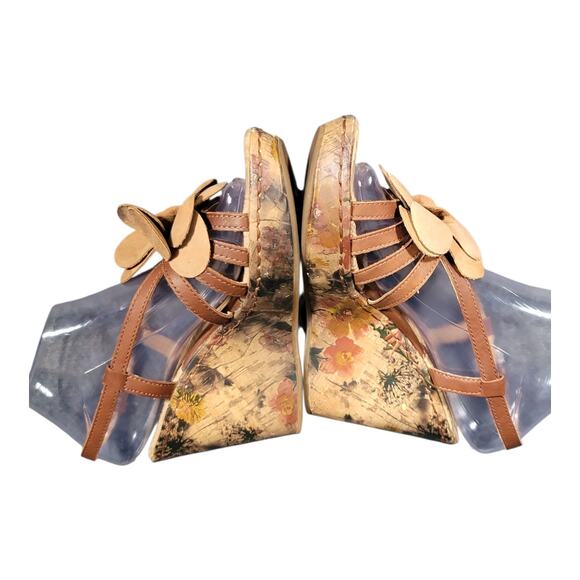 BOC‎ Born Concept Women's Leather Floral Platform Slingback Sandals Brown Sz 7 - Picture 6 of 12